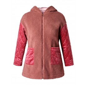 Plus Size Contrast Faux Fur Coat - Bean Red L