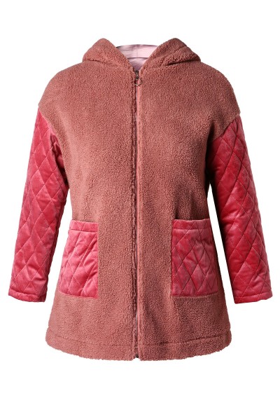 Plus Size Contrast Faux Fur Coat - Bean Red L