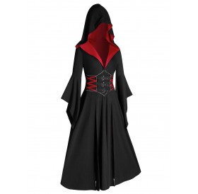 Plus Size Halloween Hooded Bell Sleeve Slit Buckle Gothic Coat -  L