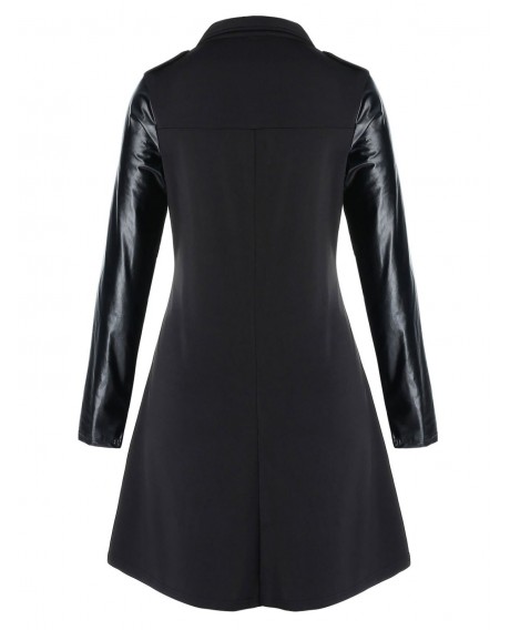 Plus Size PU Leather Panel Mixed-media Zip Up Coat - Black L