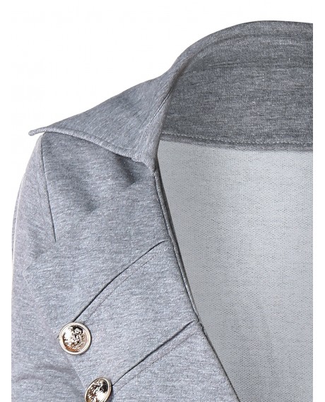 Plus Size Layered Ruffle Hem Button Embellished Coat - Gray L