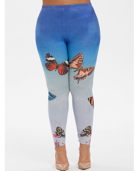 Plus Size Ombre Butterfly Print Leggings -  L