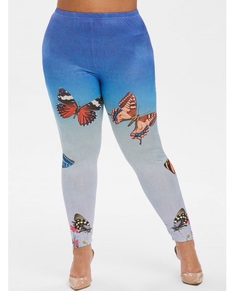 Plus Size Ombre Butterfly Print Leggings -  L
