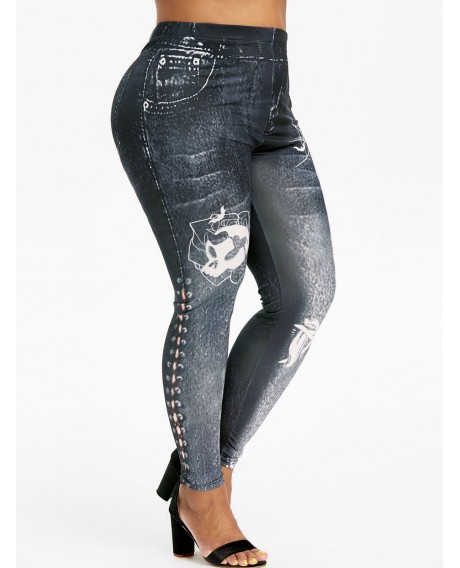 Plus Size High Rise Halloween Printed Jeggings -  L