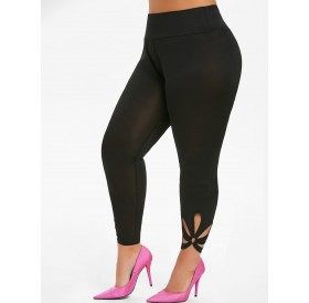 O Ring Cut Out High Waisted Ninth Plus Size Leggings - Black L