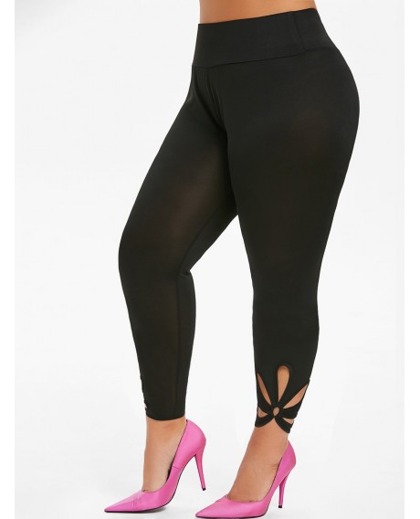 O Ring Cut Out High Waisted Ninth Plus Size Leggings - Black L