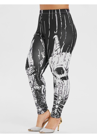 Plus Size High Rise Skeleton Print Halloween Leggings - Black L