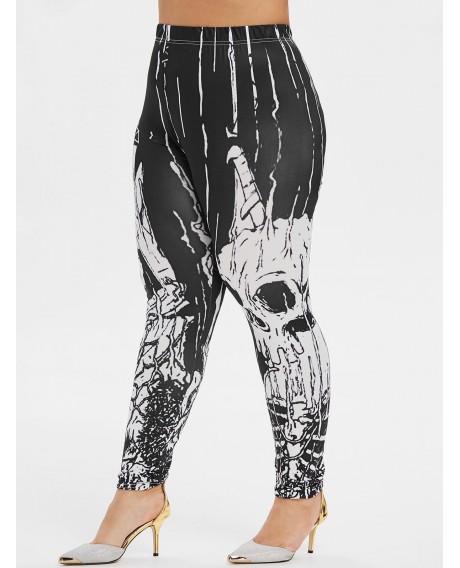 Plus Size High Rise Skeleton Print Halloween Leggings - Black L