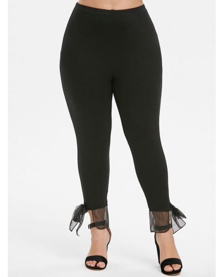 Knotted Hem High Waisted Solid Plus Size Leggings - Black L