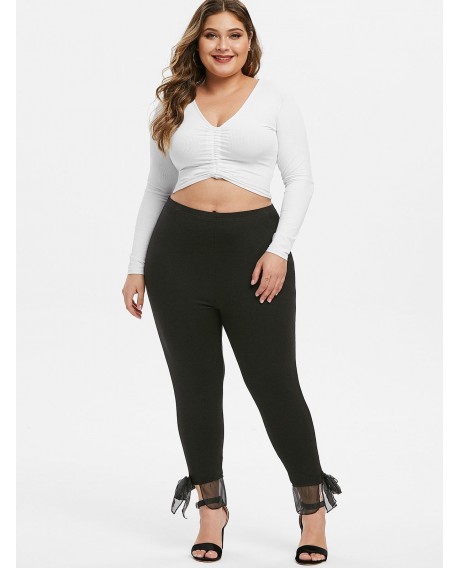 Knotted Hem High Waisted Solid Plus Size Leggings - Black L