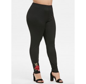 Plus Size Embroidered High Rise Leggings - Black 3x