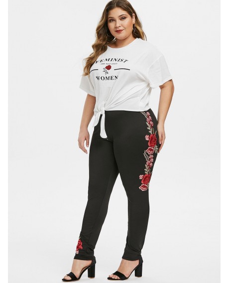 Plus Size Embroidered High Rise Leggings - Black 3x