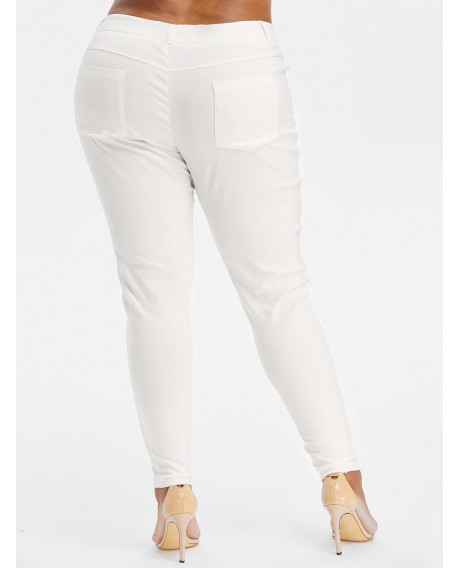 Mid Rise Lace Panel Skinny Plus Size Pants - White L
