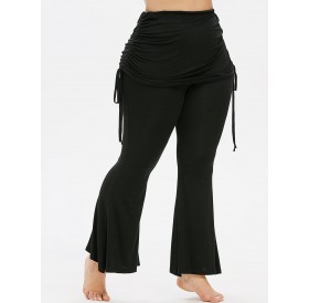 Plus Size Cinched Overlay Bell Bottom Pants - Black 1x