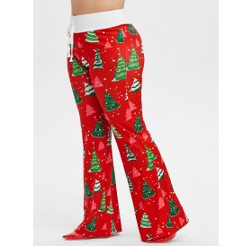 Christmas Tree Tie Plus Size Flare Bottom Pants - Red 5x