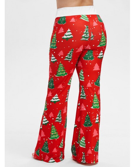 Christmas Tree Tie Plus Size Flare Bottom Pants - Red 5x