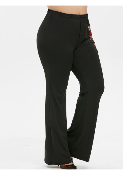 Plus Size Embroidered Flare Pants - Black L