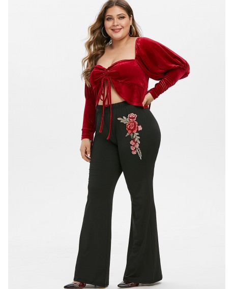 Plus Size Embroidered Flare Pants - Black L