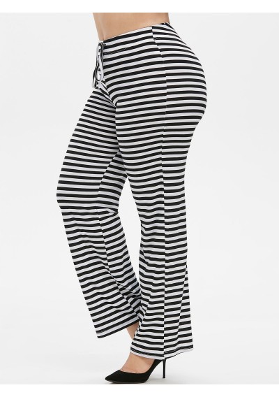 Plus Size Striped Drawstring Wide Leg Pants -  1x