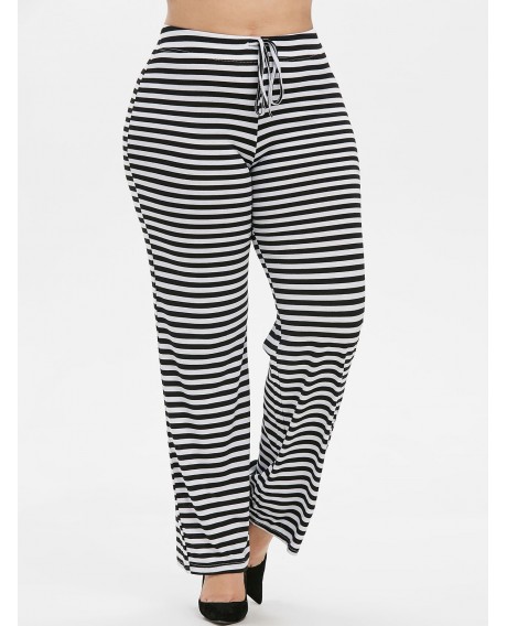 Plus Size Striped Drawstring Wide Leg Pants -  1x