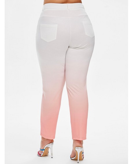 Mid Rise Ombre Skinny Plus Size Pants - Pink L