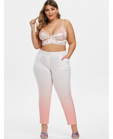 Mid Rise Ombre Skinny Plus Size Pants - Pink L
