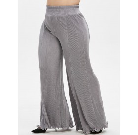 Plus Size High Rise Pleated Wide Leg Flare Pants - Gray Goose 1x