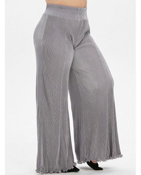 Plus Size High Rise Pleated Wide Leg Flare Pants - Gray Goose 1x
