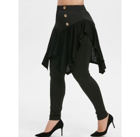 Plus Size Mock Button High Rise Skirted Pants - Black L