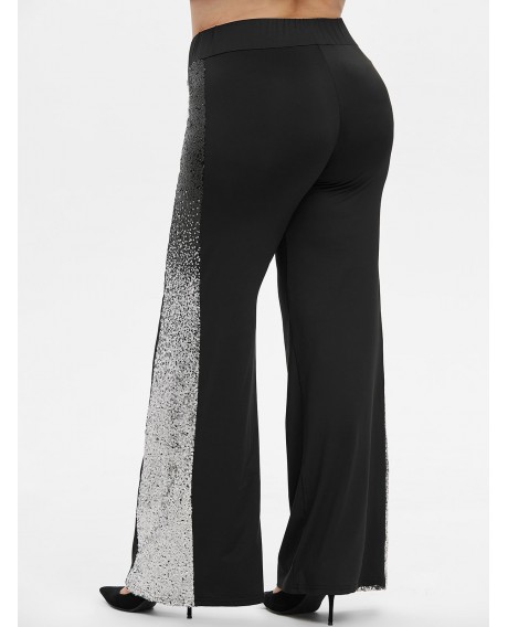 Plus Size Ombre Sequins Wide Leg Pants - Black L