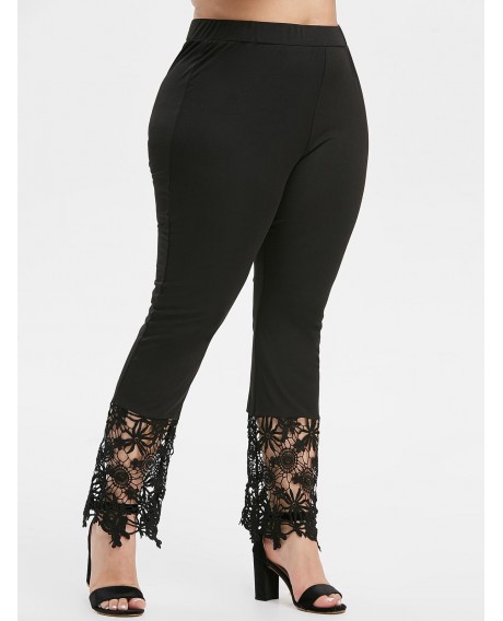 Plus Size High Waist Lace Insert Pants - Black L