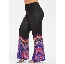 Printed High Waisted Boot Cut Plus Size Pants - Black L