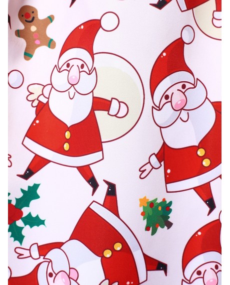 Plus Size High Waisted Santa Claus Print Christmas Skirt - White L