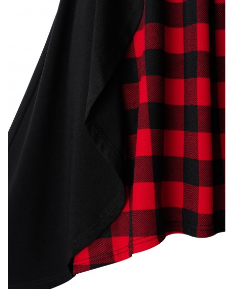 Plus Size Plaid Overlap Buckle Asymmetrical Skirt - Black L