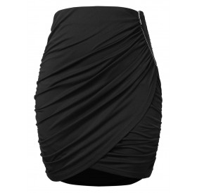 Plus Size Ruched Mini Skirt - Black L