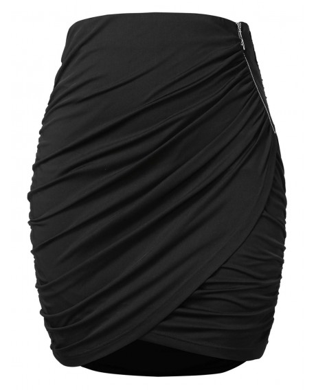 Plus Size Ruched Mini Skirt - Black L