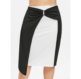 Plus Size Color Block O Ring Bodycon Skirt - Black L
