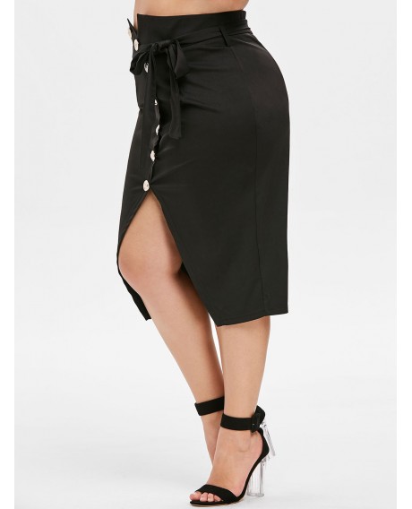 Plus Size High Waist Buttons Pencil Skirt - Black L
