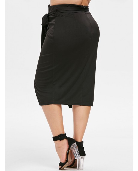 Plus Size High Waist Buttons Pencil Skirt - Black L