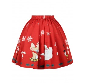Plus Size Christmas A Line Printed Skirt - Red 1x