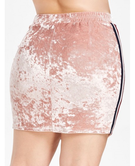 Plus Size Ribbons Lace Up Velvet Bodycon Skirt - Pink 2x