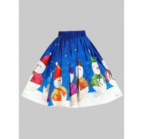 Plus Size Christmas Knee Length Skirt - Blue L