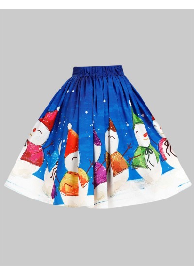Plus Size Christmas Knee Length Skirt - Blue L