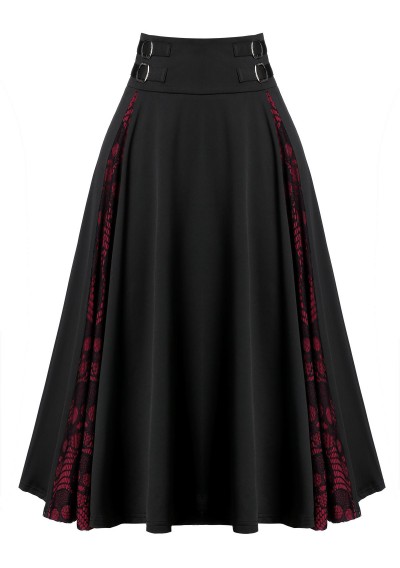 Plus Size Zippered Lace Panel Skull Print Skirt - Black L