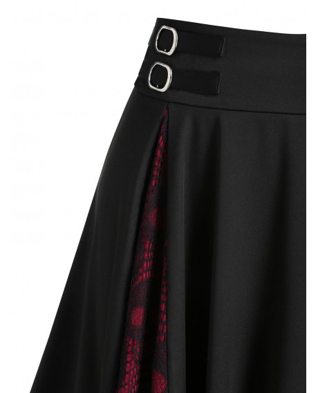 Plus Size Zippered Lace Panel Skull Print Skirt - Black L
