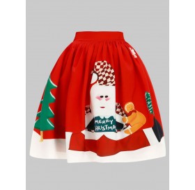 Plus Size Merry Christmas Elk Skirt - Red L