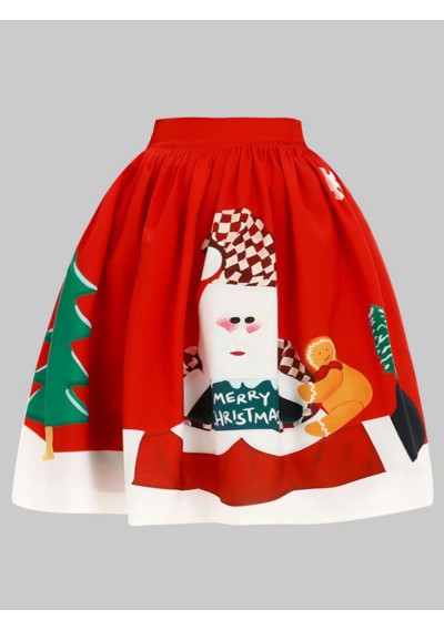 Plus Size Merry Christmas Elk Skirt - Red L