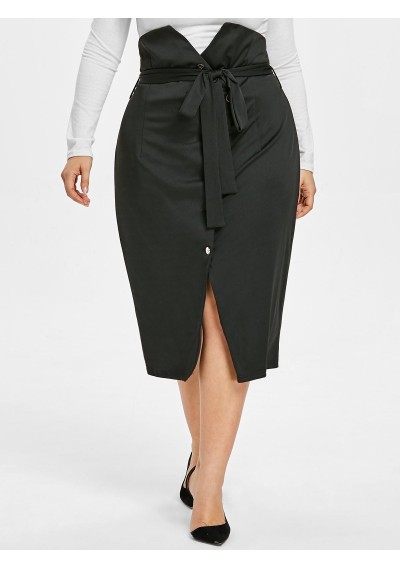 Plus Size Buttoned Midi Skirt - Black 3x
