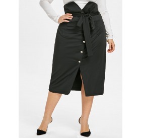 Plus Size Buttoned Midi Skirt - Black 3x
