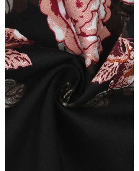 Plus Size Vintage Floral Print Flare Skirt - Black 1x